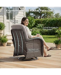Pocassy Patio Furniture Set with 6in Cushion, All-Weather Wicker Outdoor Conversation Swivel Rocking Chair and 6 Inch Thick Cushions