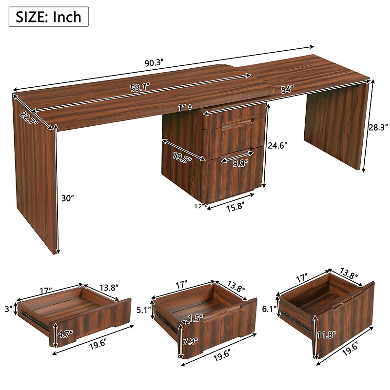 Streamdale Furniture 90 inches L-Desk with 3Drawers and 360degree(s) Rotating Top