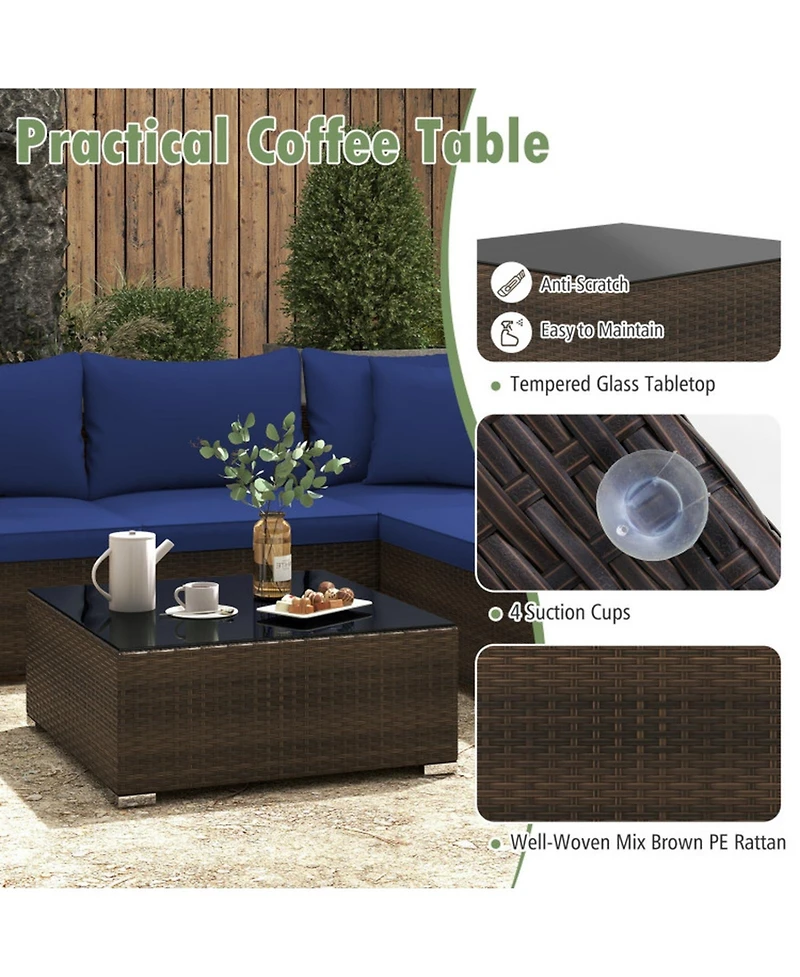 Sugift 7 Piece Patio Rattan Furniture Set with Sectional Sofa Cushions
