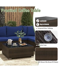 Sugift 7 Piece Patio Rattan Furniture Set with Sectional Sofa Cushions