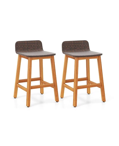 Sugift Set of 2 Solid Acacia Wood Bar Stools with Backrests