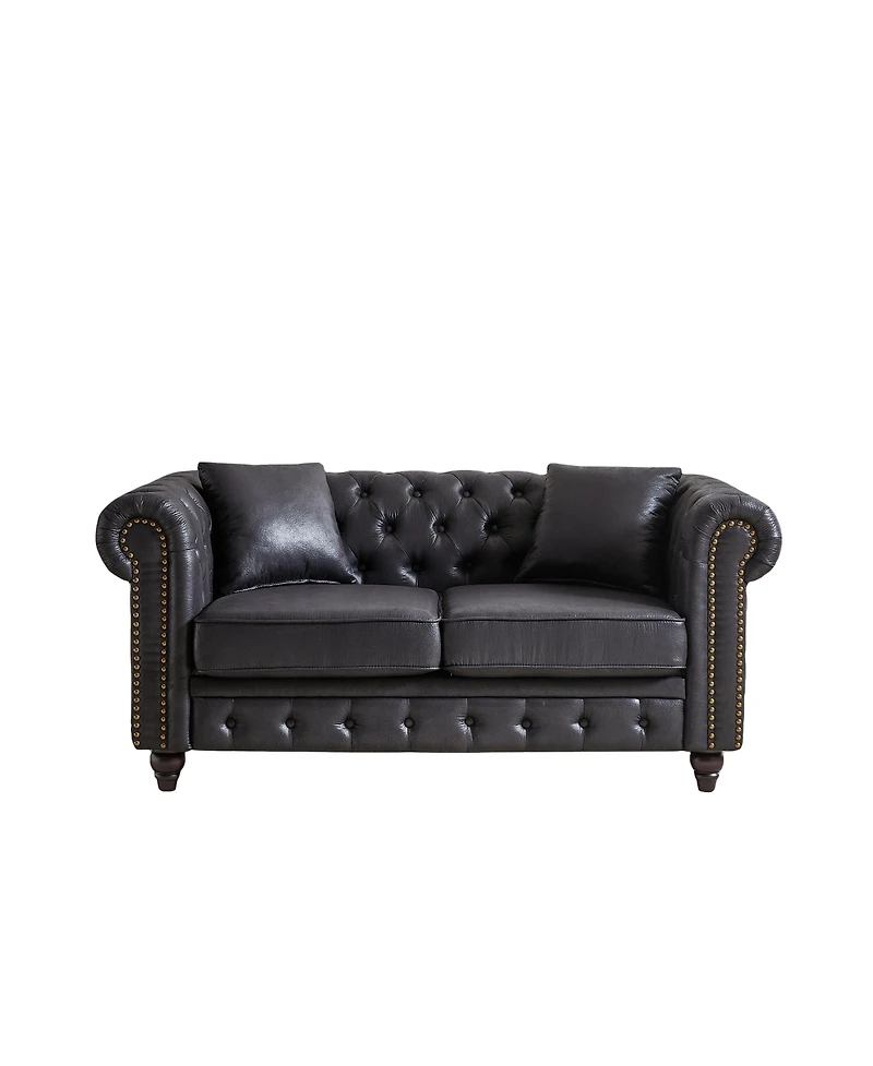 Streamdale Furniture 63.5" Tech Fabric Chesterfield Sofa with Button Tufting and Nail Trim