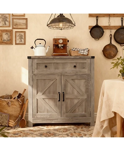 Streamdale Furniture Farmhouse Barn-Door Storage Cabinet/Buffet