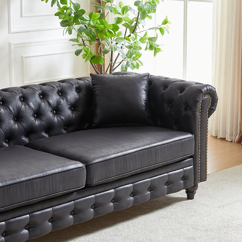Streamdale Furniture Tech Fabric Chesterfield Sofa, 3-Seater, Rolled Arms, Button Design