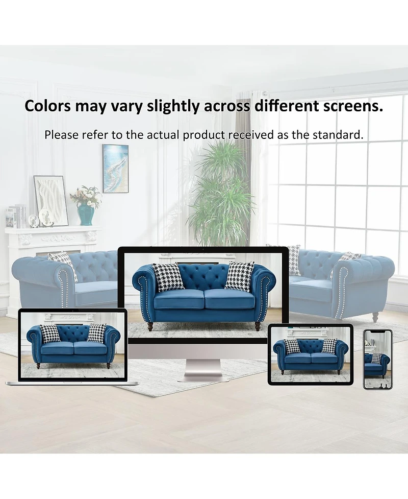 Streamdale Furniture 65 Inch Chesterfield Sofa with Roll Arm and Nailhead