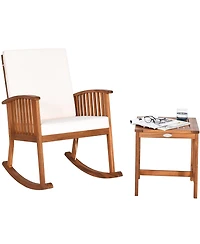 Gymax 2 piece Patio Wooden Rocking Chair Set Garden Outdoor with Coffee Table Cushion