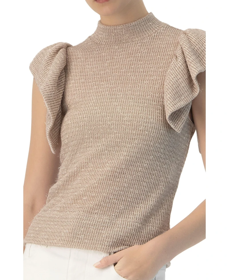 Ivonne Women's Knitted Ruffle Sleeve Blouse