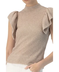 Ivonne Women's Knitted Ruffle Sleeve Blouse