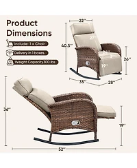 Pocassy Outdoor Wicker Rocking Recliner with Adjustable Backrest and Footrest
