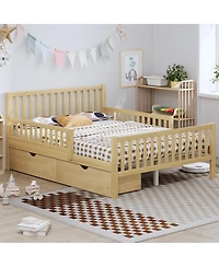 Streamdale Furniture Wood Platform Bed with Guardrails and 2 Drawers