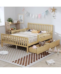 Streamdale Furniture Wood Platform Bed with Guardrails and 2 Drawers