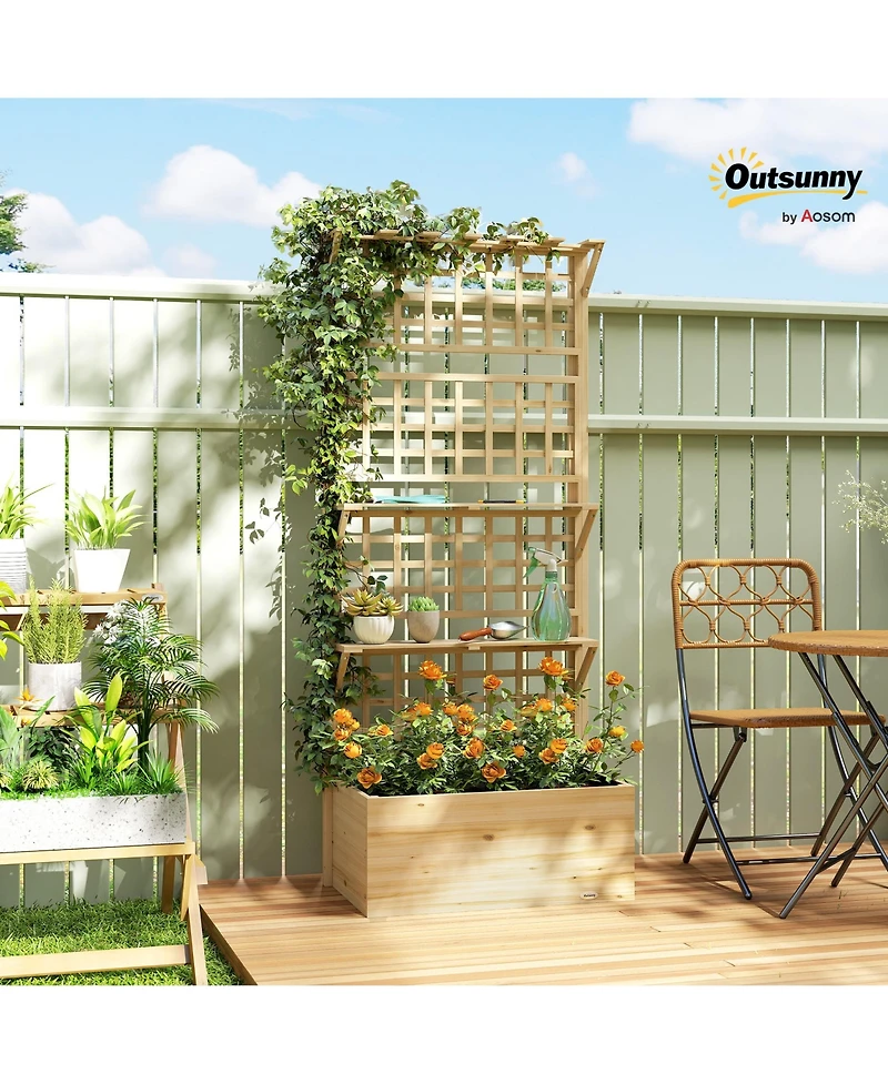 Outsunny Raised Garden Bed with Trellis and Storage Shelves