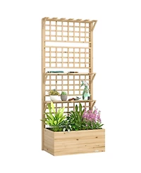 Outsunny Raised Garden Bed with Trellis and Storage Shelves