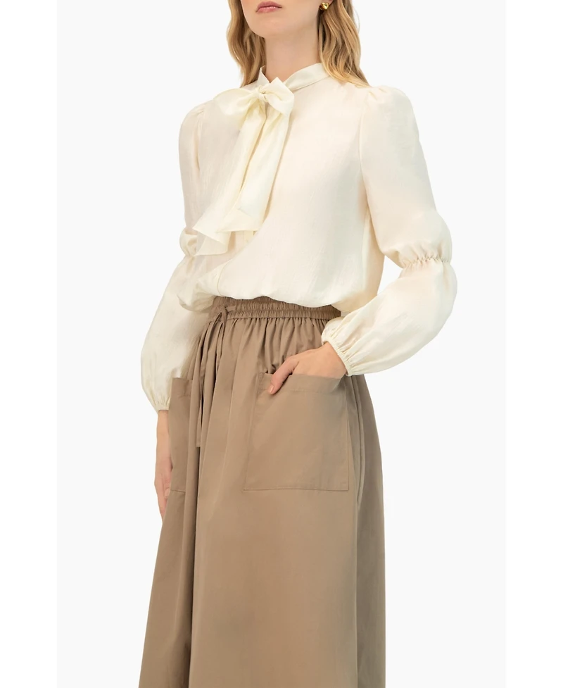 Ivonne Women's Long Sleeve Blouse with Necktie