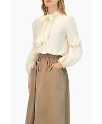 Ivonne Women's Long Sleeve Blouse with Necktie