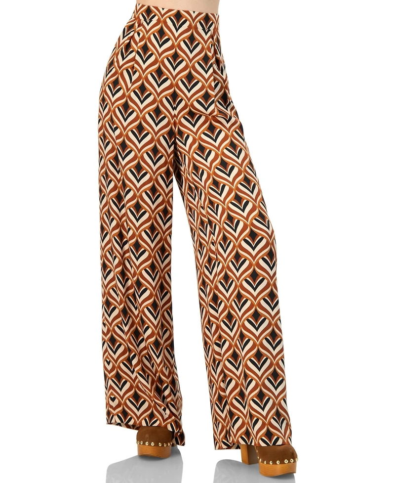 Ivonne Women's Geometric Wide Leg Printed Pants with Side Zipper