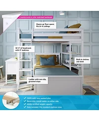 Max & Lily L-Shaped Twin over Twin Bunk Bed with Bookcase and Desk