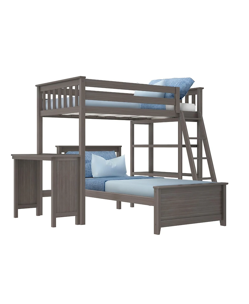 Max & Lily L-Shaped Twin over Bunk Bed with Bookcase and Desk