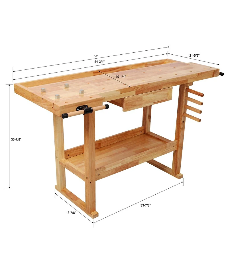 Streamdale Furniture 55 inches Wood Workbench, Heavy Duty, 300-Pound Capacity, Storage