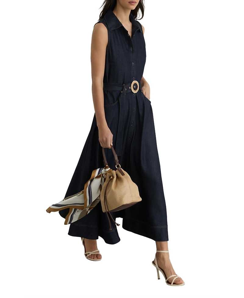 Reiss Women's Button-Front Belted Denim Midi Dress