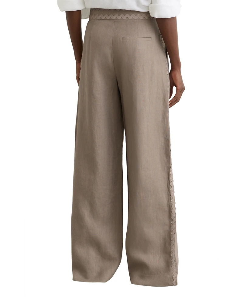 Reiss Women's Linen Wave-Trim Wide-Leg Pants