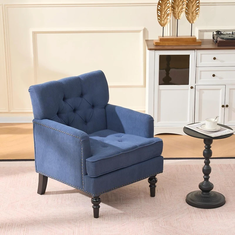 Streamdale Furniture Tufted Club Chair, Upholstered Button Armchair, Linen Fabric Sofa Chair