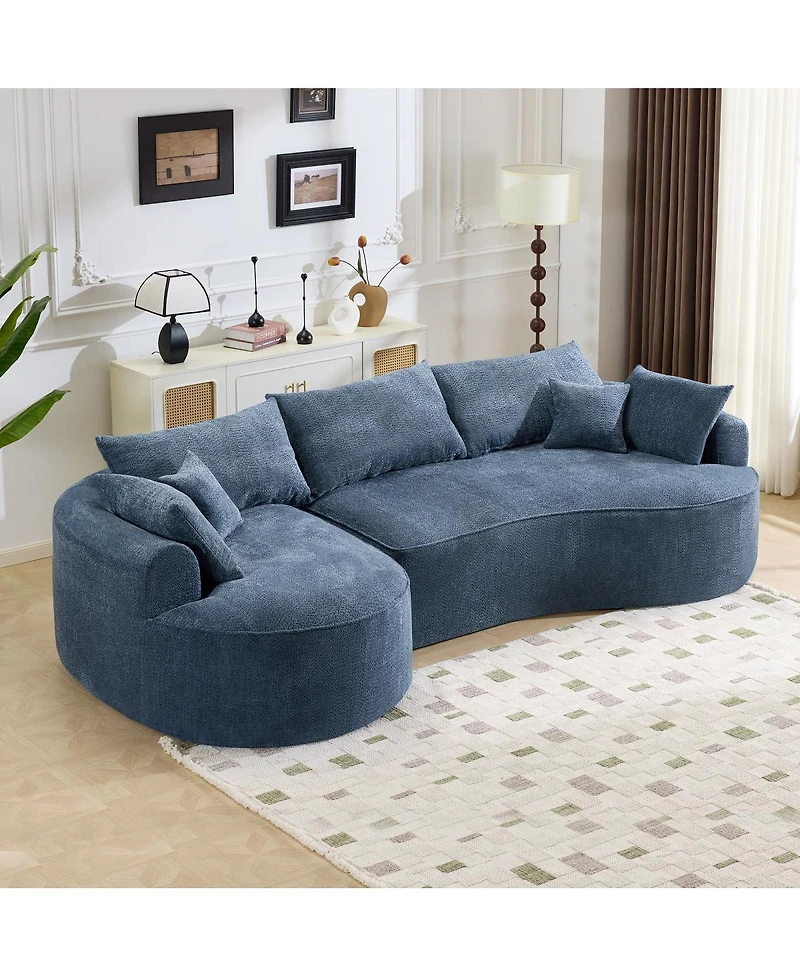 Streamdale Furniture Curved Chenille Sofa with 7 Throw Pillows - Artistic & Comfortable