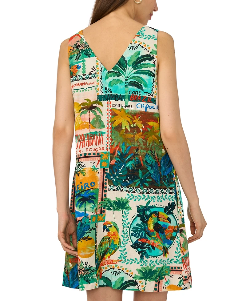 Msk Women's Sleeveless V-Neck Button-Front Dress