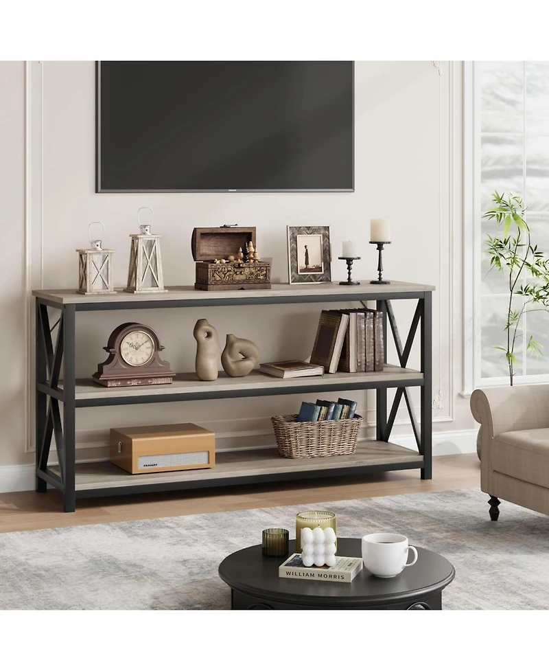 Gaomon 55" Long Console Table, 3-Tier Entryway Table with Storage Shelves, "dustrial Entry Table for Entrance, Hallway