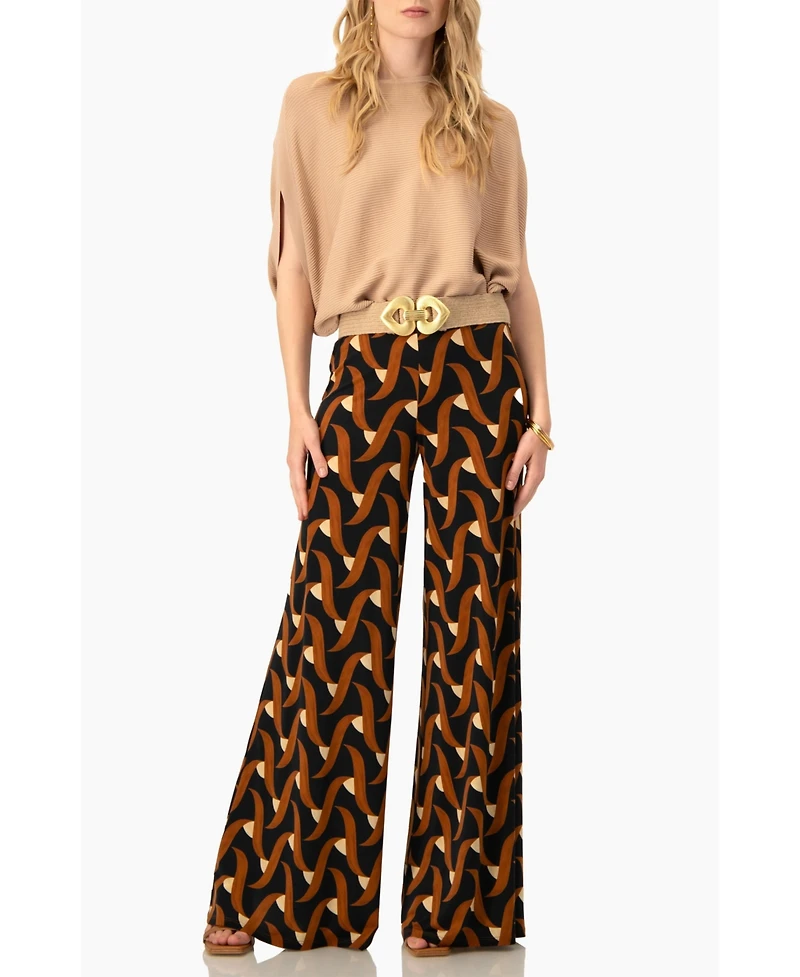 Ivonne Women's Geometric Strech Wide Pants