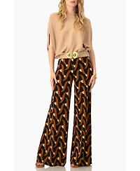 Ivonne Women's Geometric Strech Wide Pants