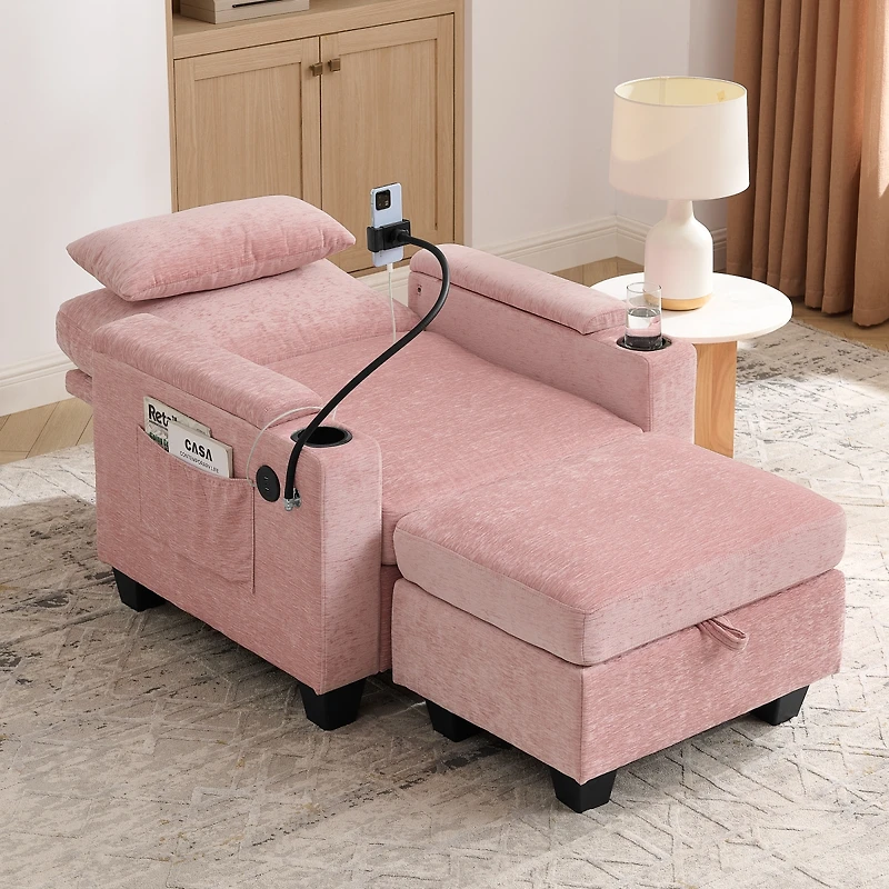 Streamdale Furniture Single Sofa Recliner with Storage Ottoman and Usb