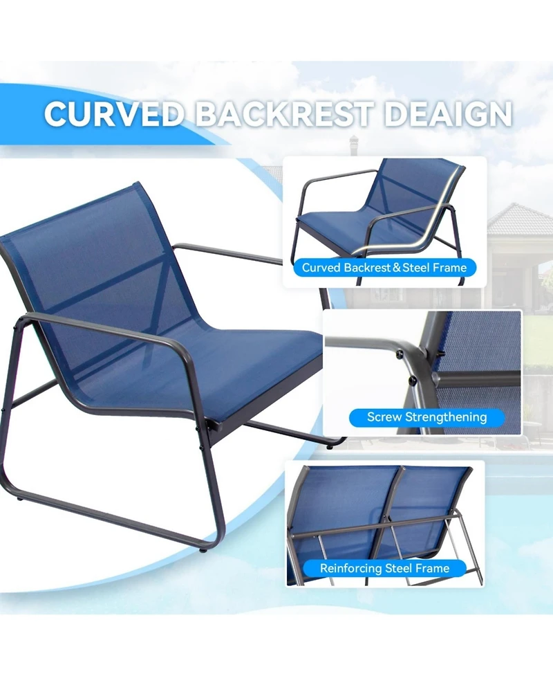 Yiortwo Patio Furniture Set Steel Textilene Sofa Set with Glass Table