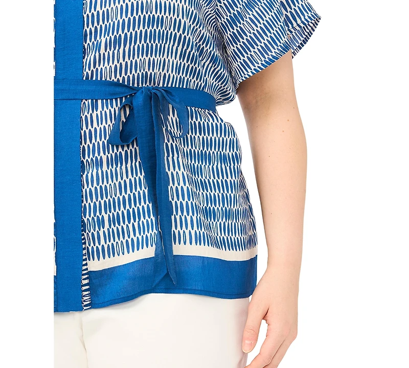 Vince Camuto Plus Crewneck Flutter-Sleeve Blouse
