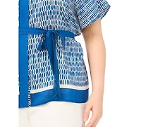 Vince Camuto Plus Crewneck Flutter-Sleeve Blouse