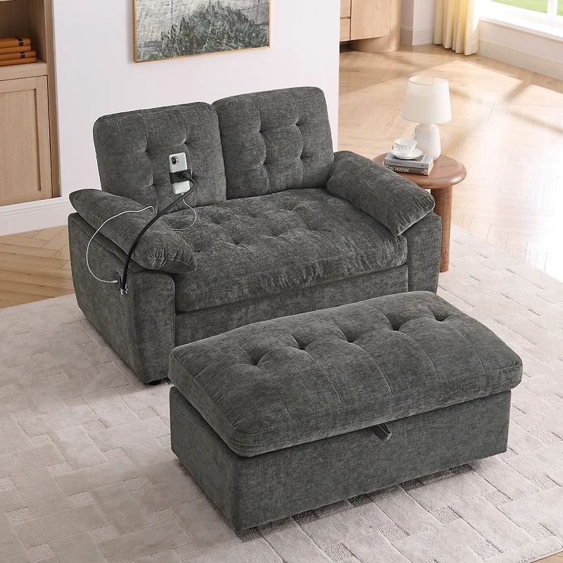 Streamdale Furniture Reclining Sofa with Usb and Storage Ottoman