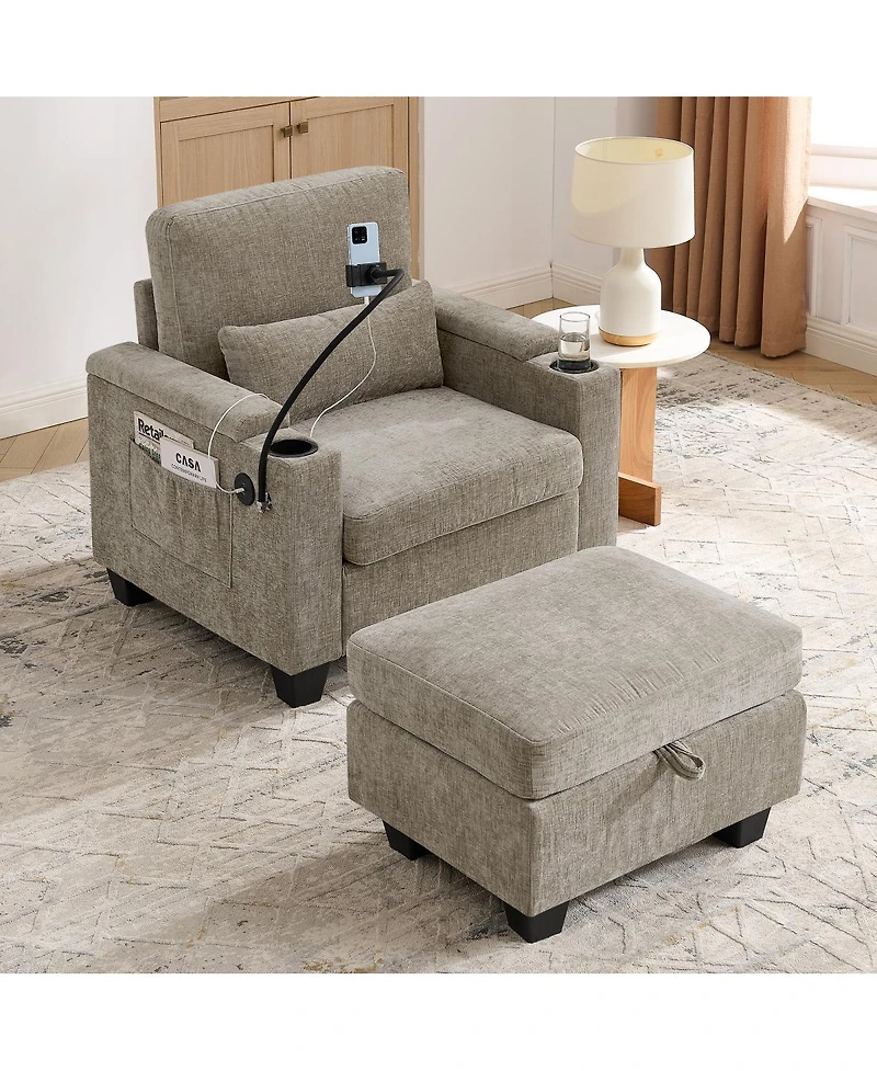 Streamdale Furniture Single Sofa Recliner with Ottoman and Usb