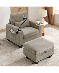 Streamdale Furniture Single Sofa Recliner with Ottoman and Usb
