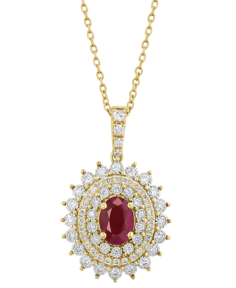 Effy Collection Ruby (7/8 ct. t.w.) & Diamond (1/2 ct. t.w.) Pendant Necklace in 14k Yellow Gold
