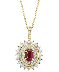 Effy Collection Ruby (7/8 ct. t.w.) & Diamond (1/2 ct. t.w.) Pendant Necklace in 14k Yellow Gold