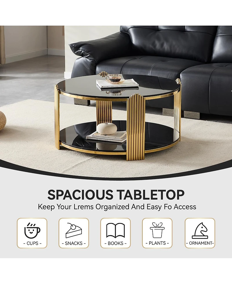Streamdale Furniture 35" Modern Coffee Table, Glass & Gold Stainless Steel Living Room Table