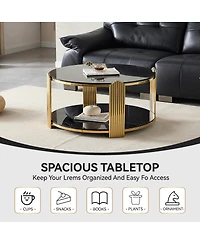 Streamdale Furniture 35" Modern Coffee Table, Glass & Gold Stainless Steel Living Room Table