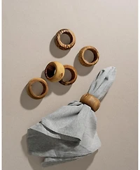 Gharyan Stoneware, Natural Olive Wood Napkin Rings - Set of 6