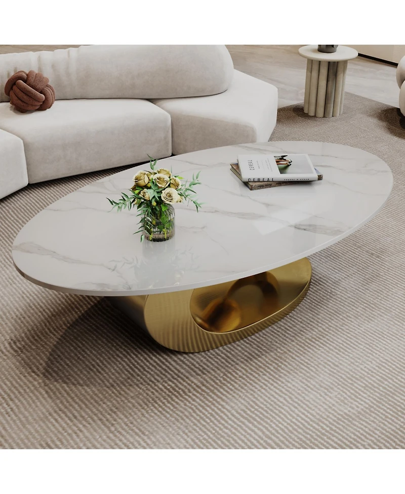 Streamdale Furniture Marble Coffee Table with Sculptural Stainless Steel Base