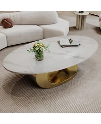 Streamdale Furniture Marble Coffee Table with Sculptural Stainless Steel Base