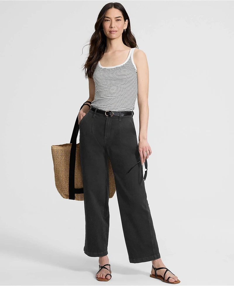 Lands' End Women's High Rise Soft Denim Pleated Wide Leg Trousers
