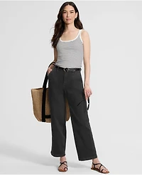 Lands' End Women's High Rise Soft Denim Pleated Wide Leg Trousers