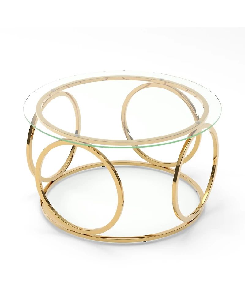Streamdale Furniture Modern Round Glass Coffee Table with Frame