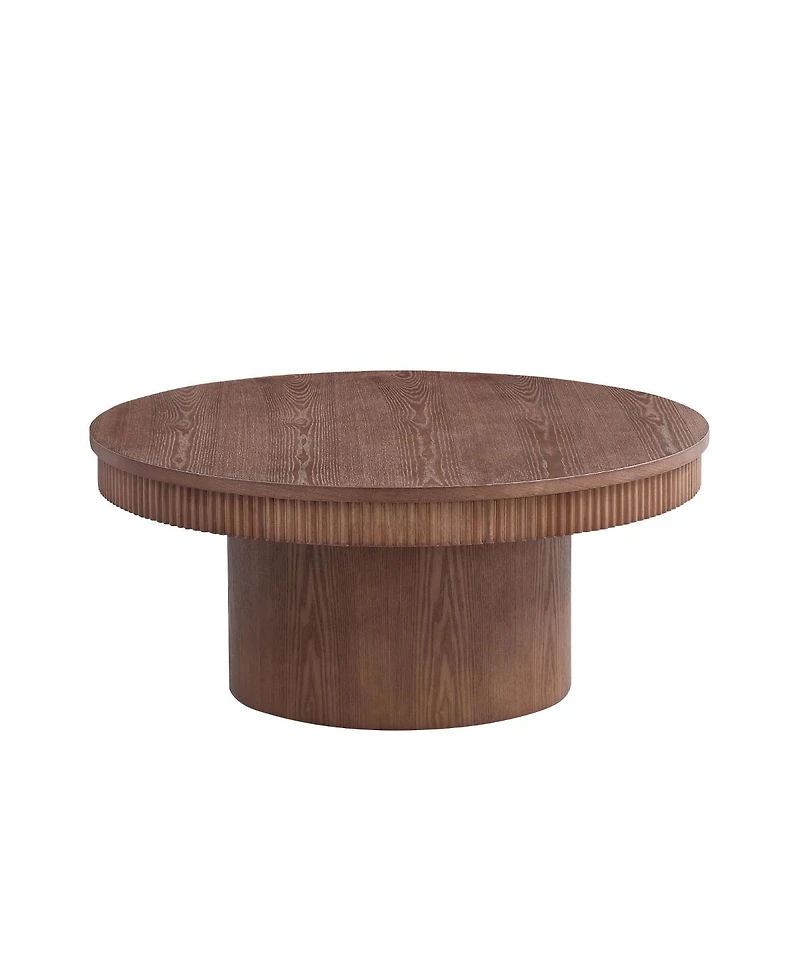 Streamdale Furniture Walnut Round Coffee Table with Ribbed Wave Trim