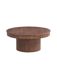 Streamdale Furniture Walnut Round Coffee Table with Ribbed Wave Trim